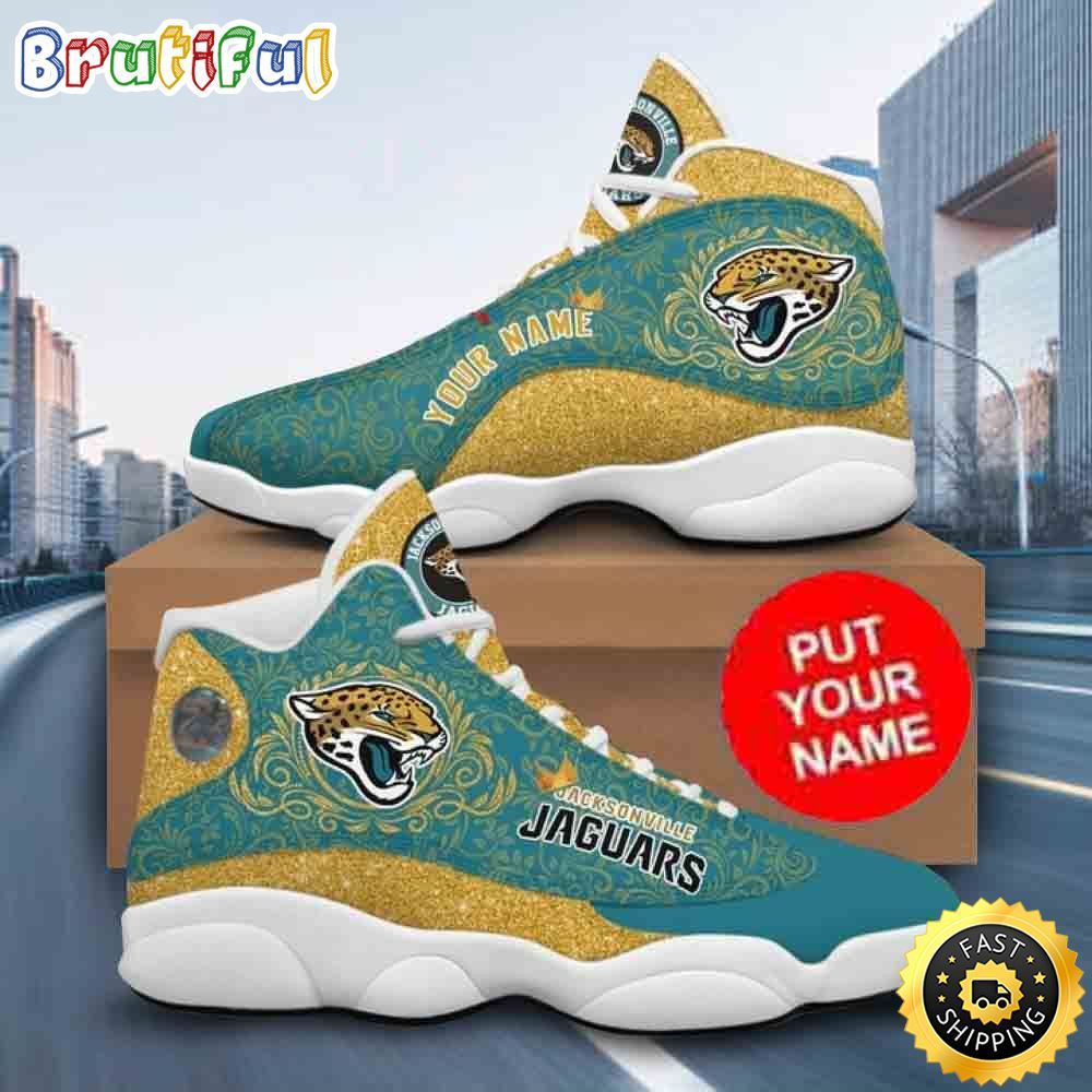 NFL Jacksonville Jaguars Custom Name Teal Gold Air Jordan 13 Shoes