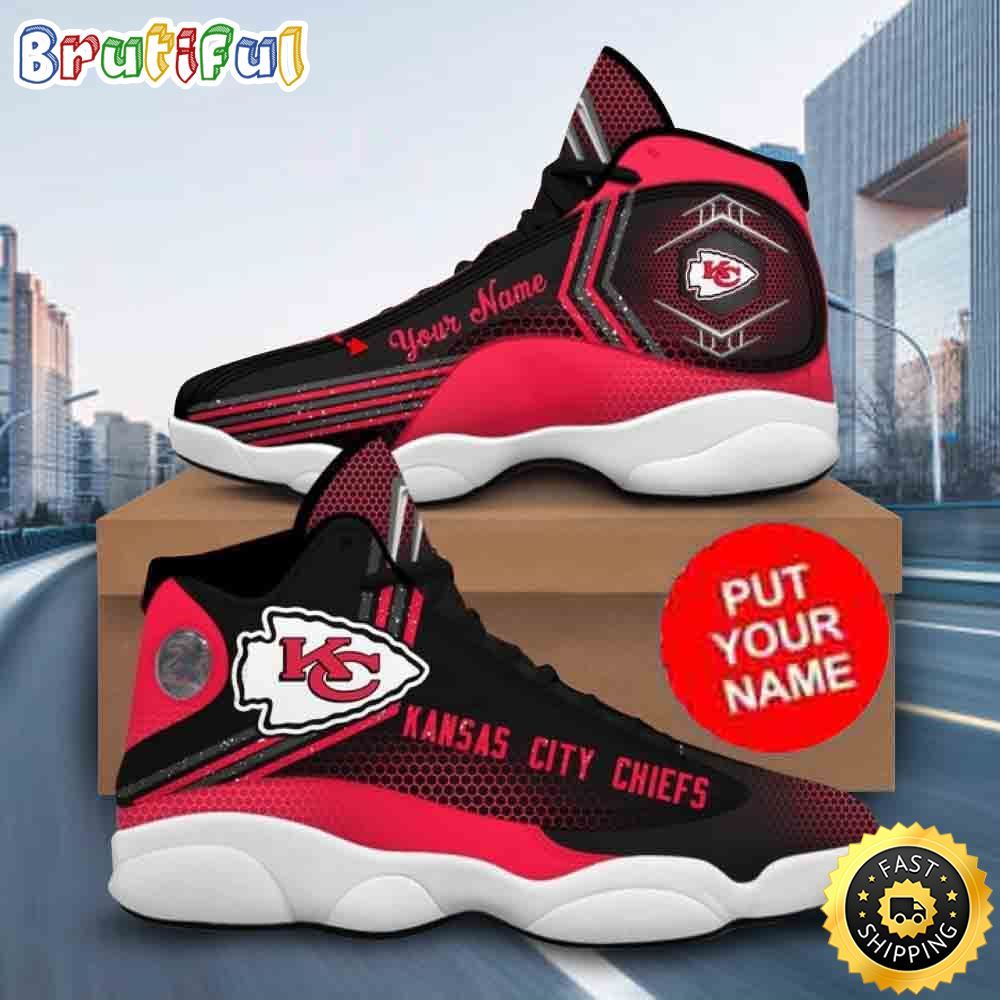 NFL Kansas City Chiefs Custom Name Red Black Air Jordan 13 Shoes