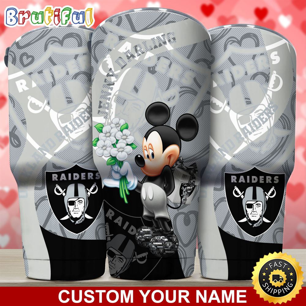 Custom Name NFL Las Vegas Raiders Tumbler Nfl Mickey Mouse Tumbler For Your Darling This Valentine kpyrpp.jpg