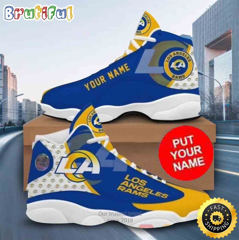 NFL Los Angeles Rams Custom Name Blue Yellow Air Jordan 13 Shoes
