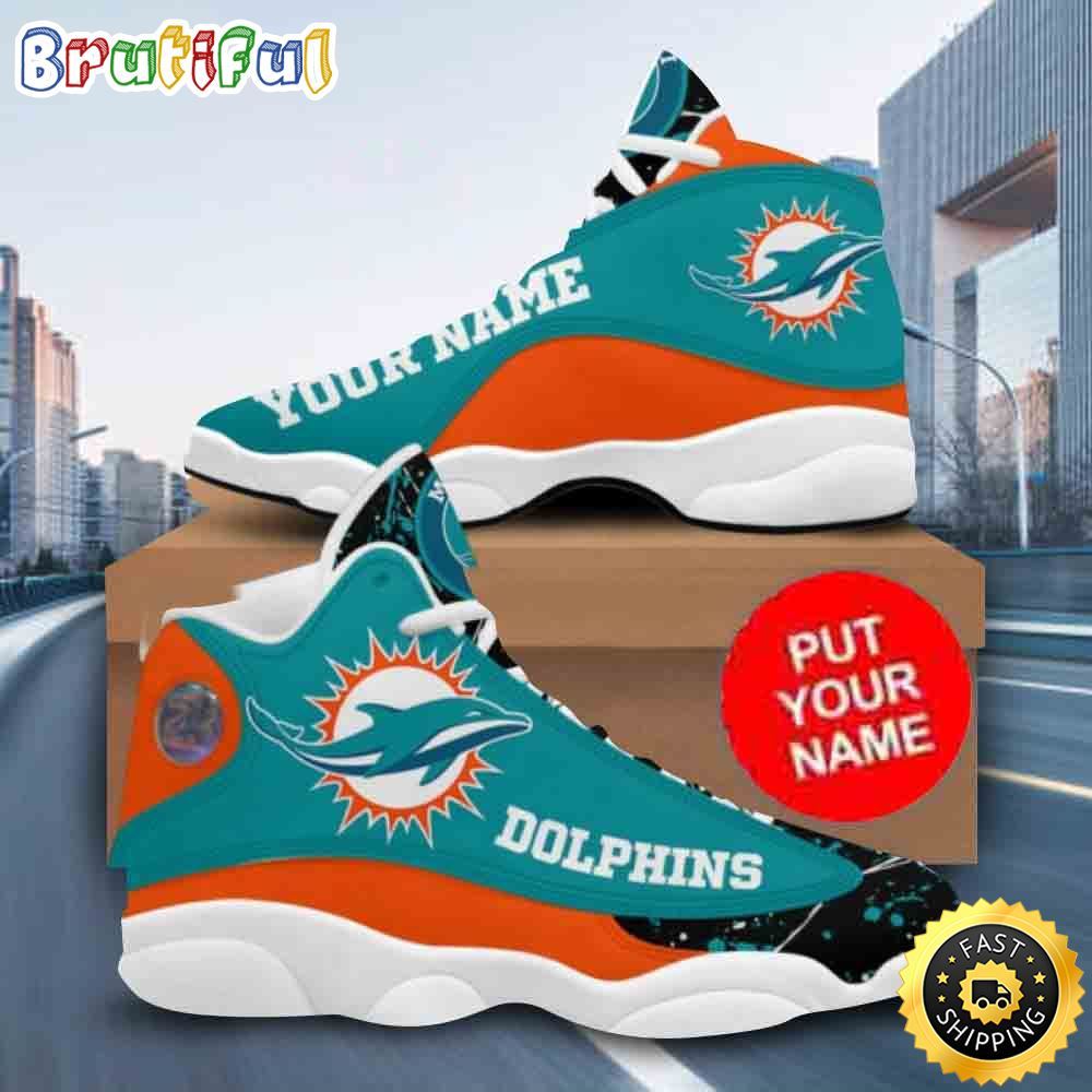 NFL Miami Dolphins Custom Name Aqua Black Air Jordan 13 Shoes