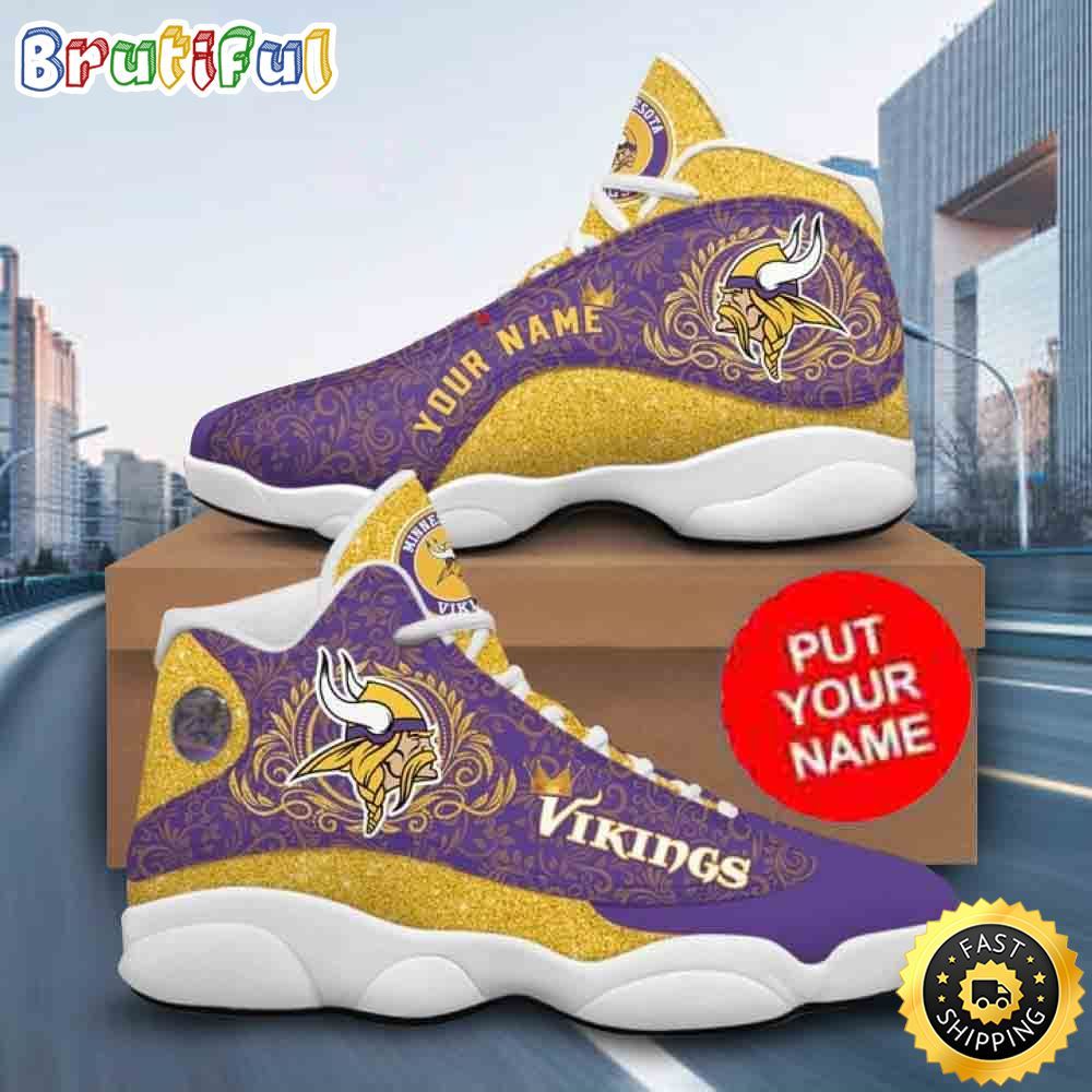 NFL Minnesota Vikings Custom Name Purle Yellow Air Jordan 13 Shoes