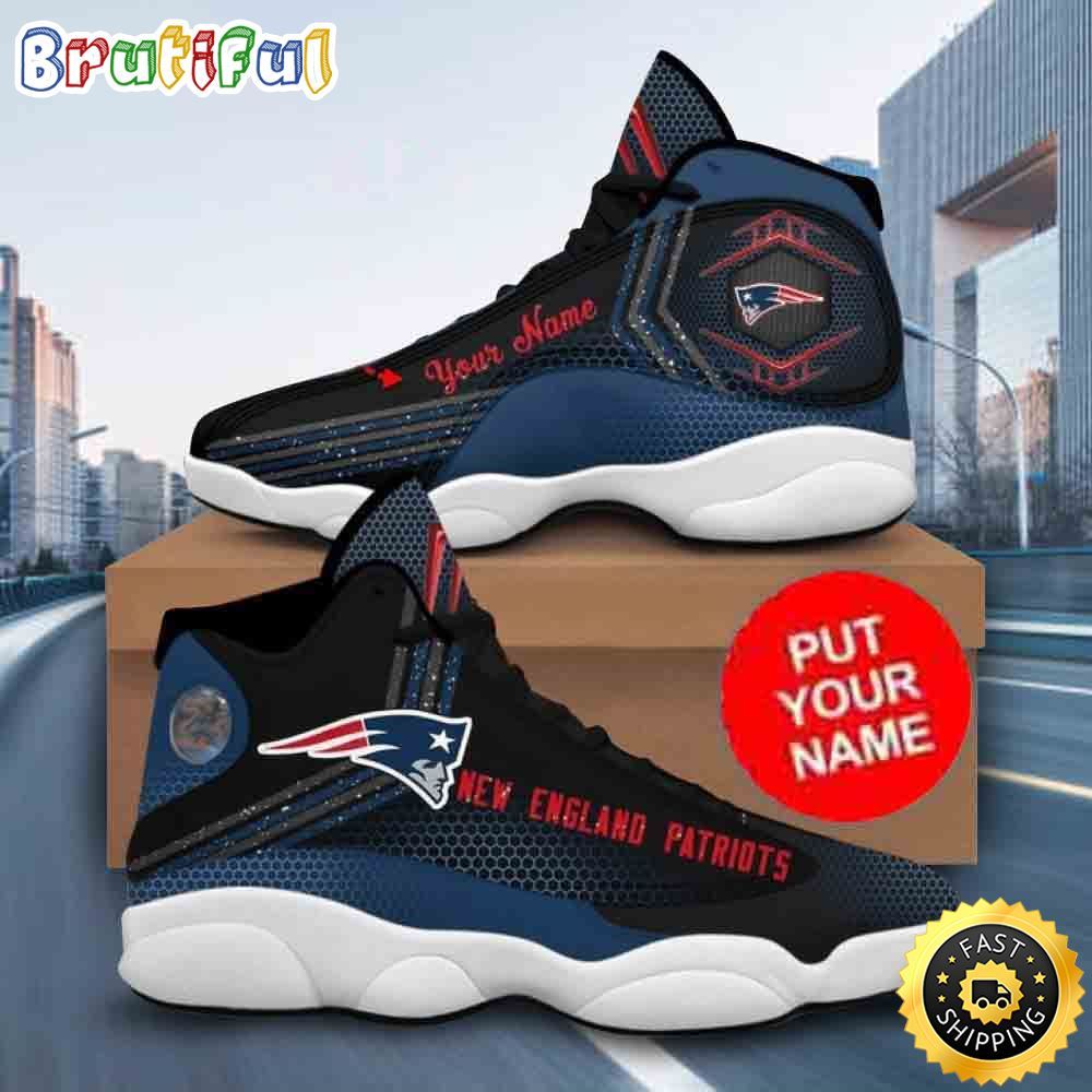 NFL New England Patriots Custom Name Black Navy Blue Air Jordan 13 Shoes