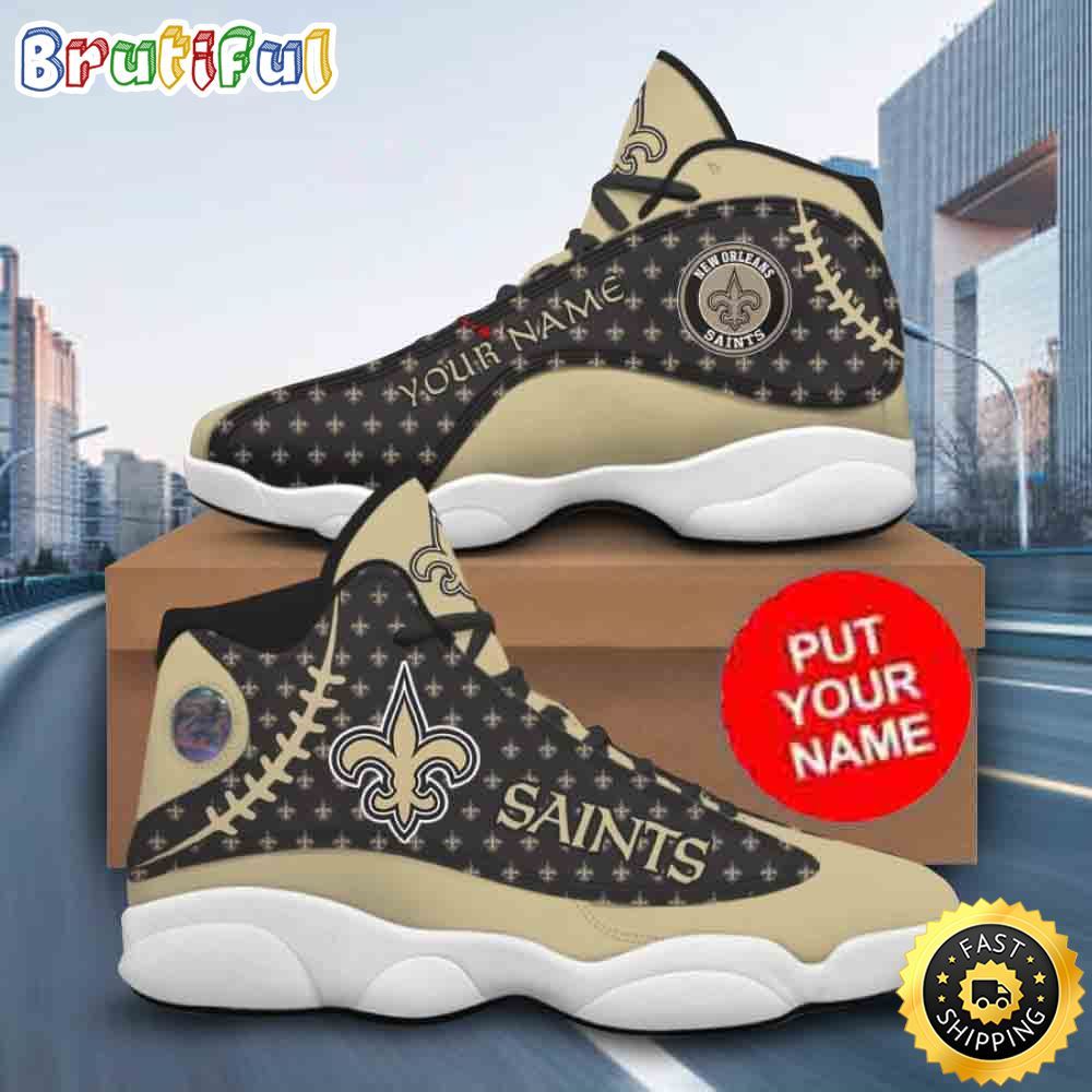 NFL New Orleans Saints Logo Pattern Custom Name Air Jordan 13 Shoes