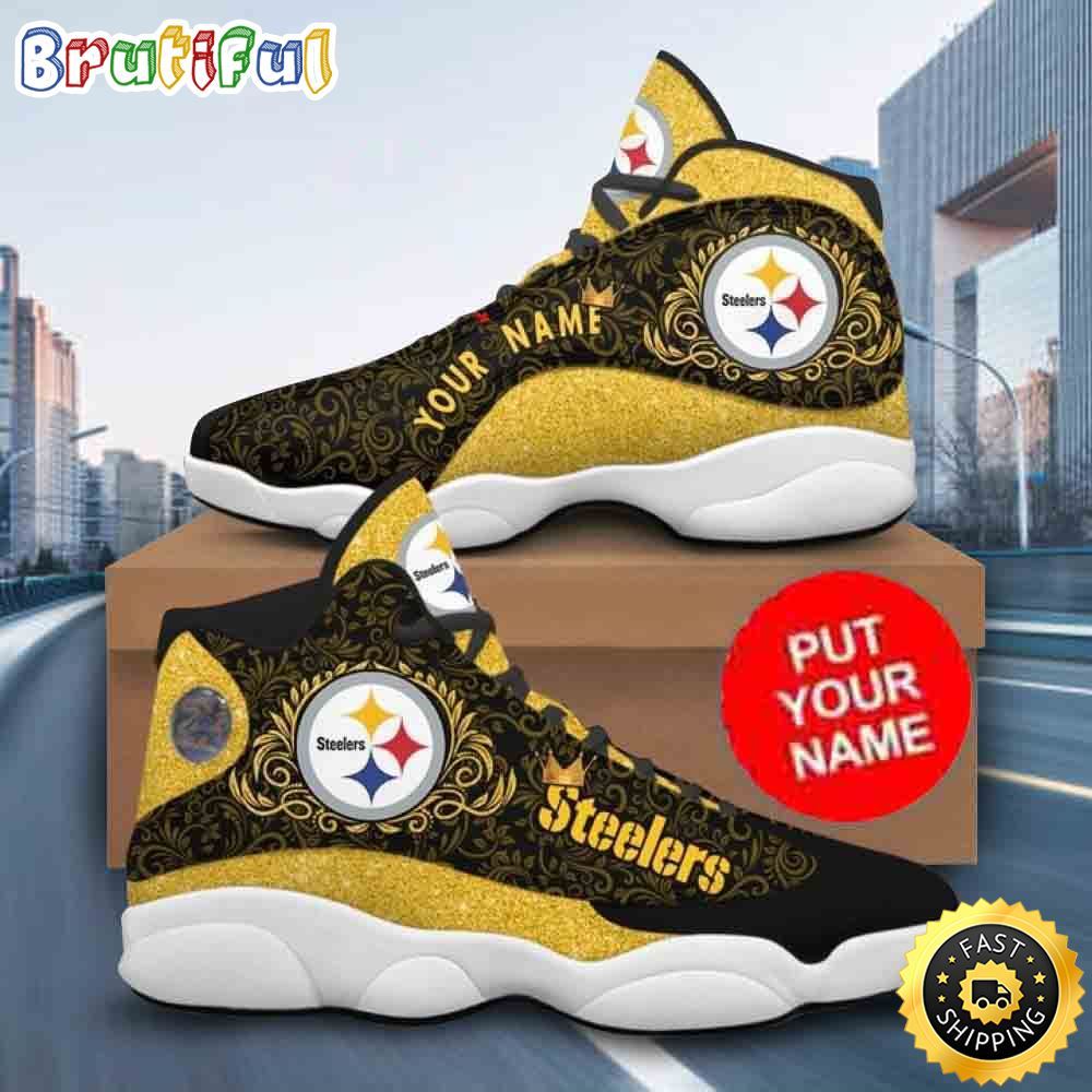 NFL Pittsburgh Steelers Custom Name Golden Black Air Jordan 13 Shoes