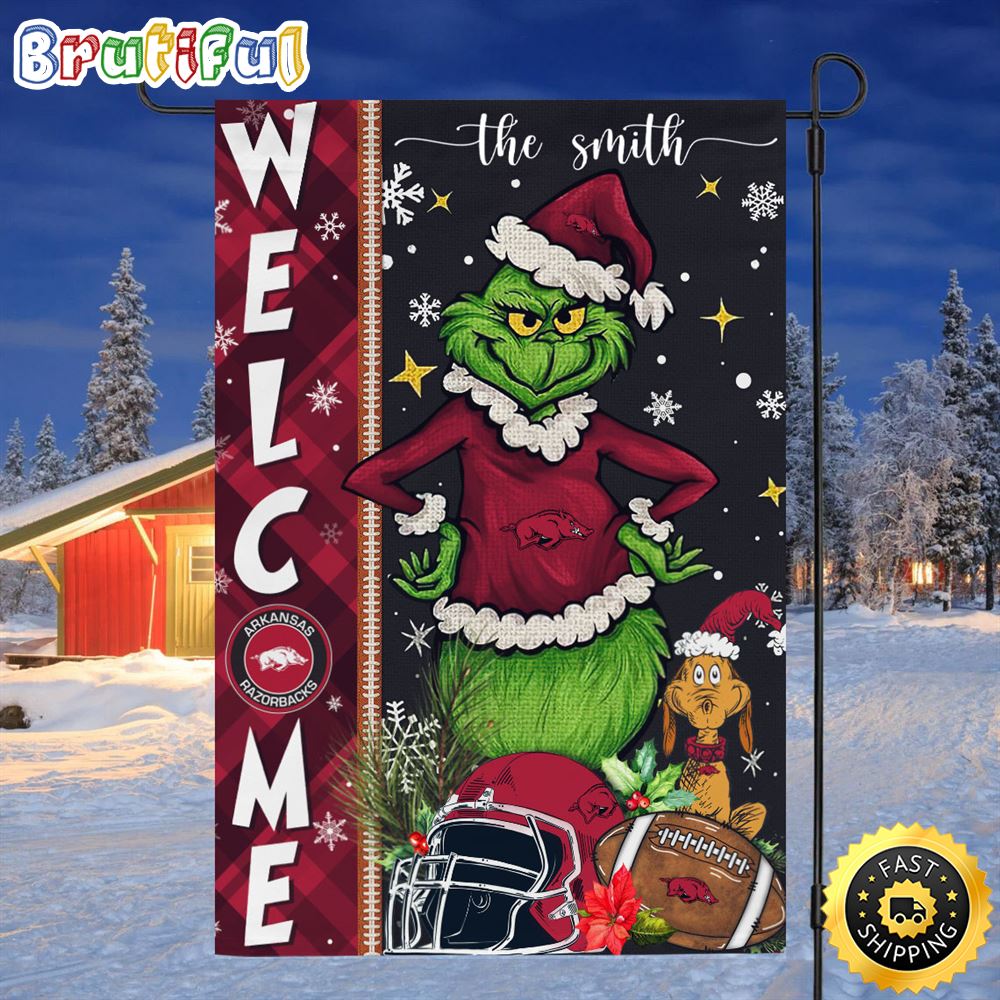Customize NCAA Arkansas Razorbacks Garden Flag Grinch Football Christmas Welcome Garden Flag 1 phdt5m.jpg