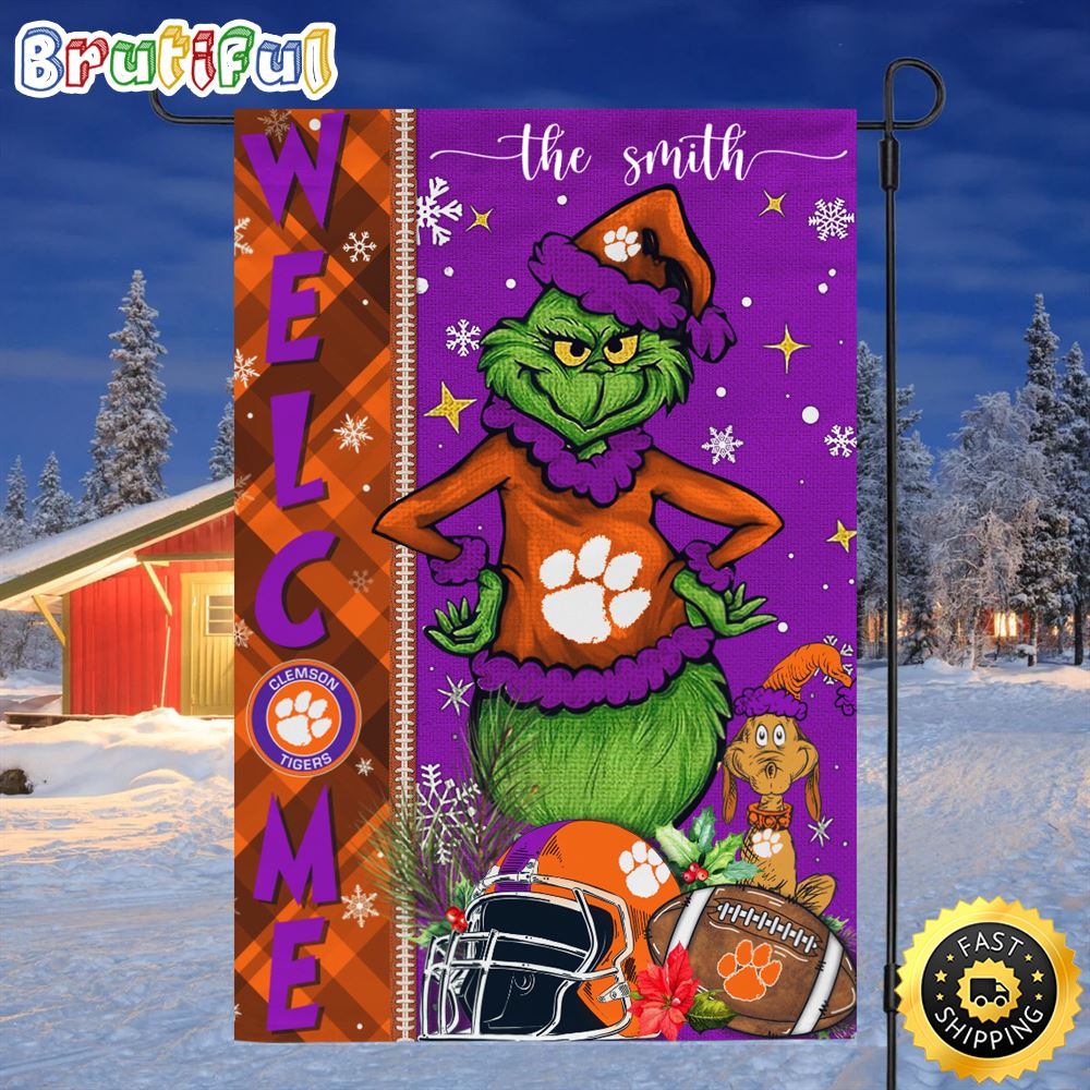 Customize NCAA Clemson Tigers Garden Flag Grinch Football Christmas Welcome Garden Flag 1 anociw.jpg