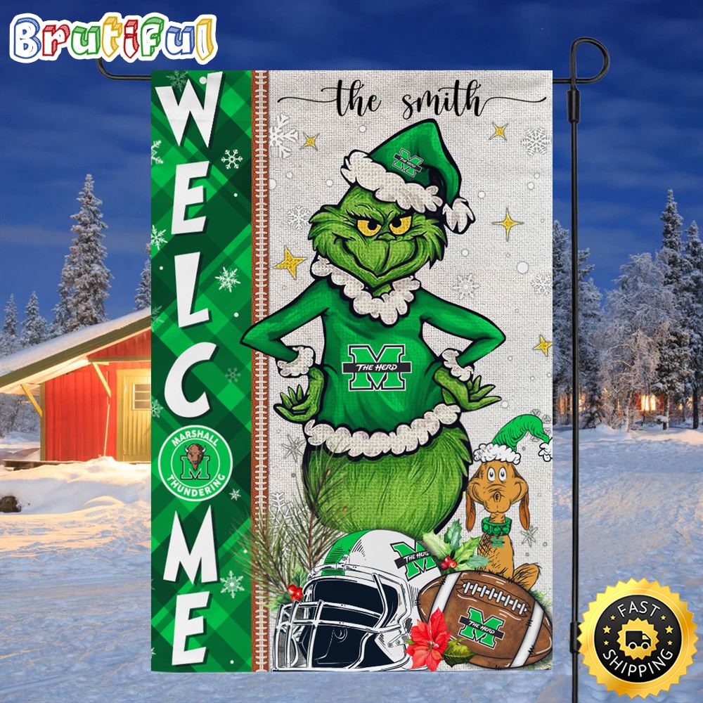 Customize NCAA Marshall Thundering Herd Garden Flag Grinch Football Christmas Welcome Garden Flag 1 vfita3.jpg