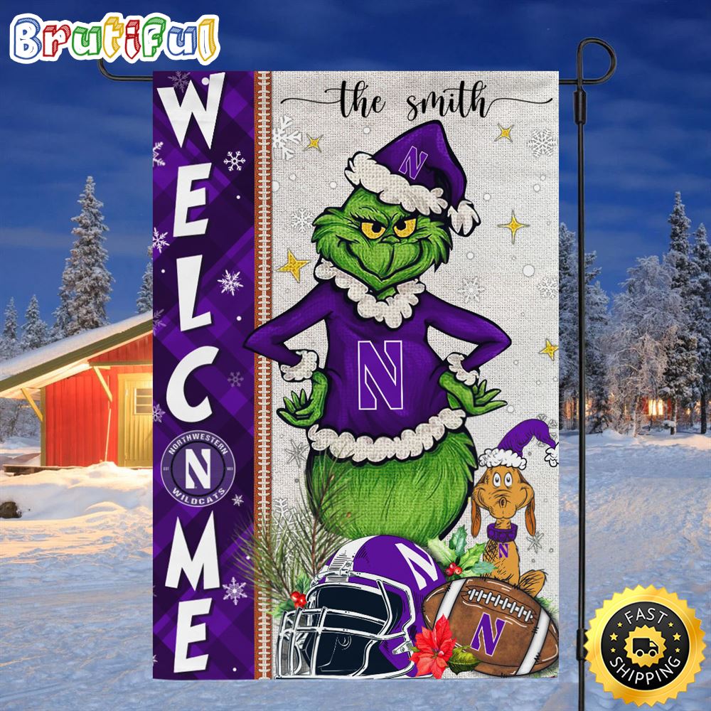 Customize NCAA Northwestern Wildcats Garden Flag Grinch Football Christmas Welcome Garden Flag 1 otgah8.jpg