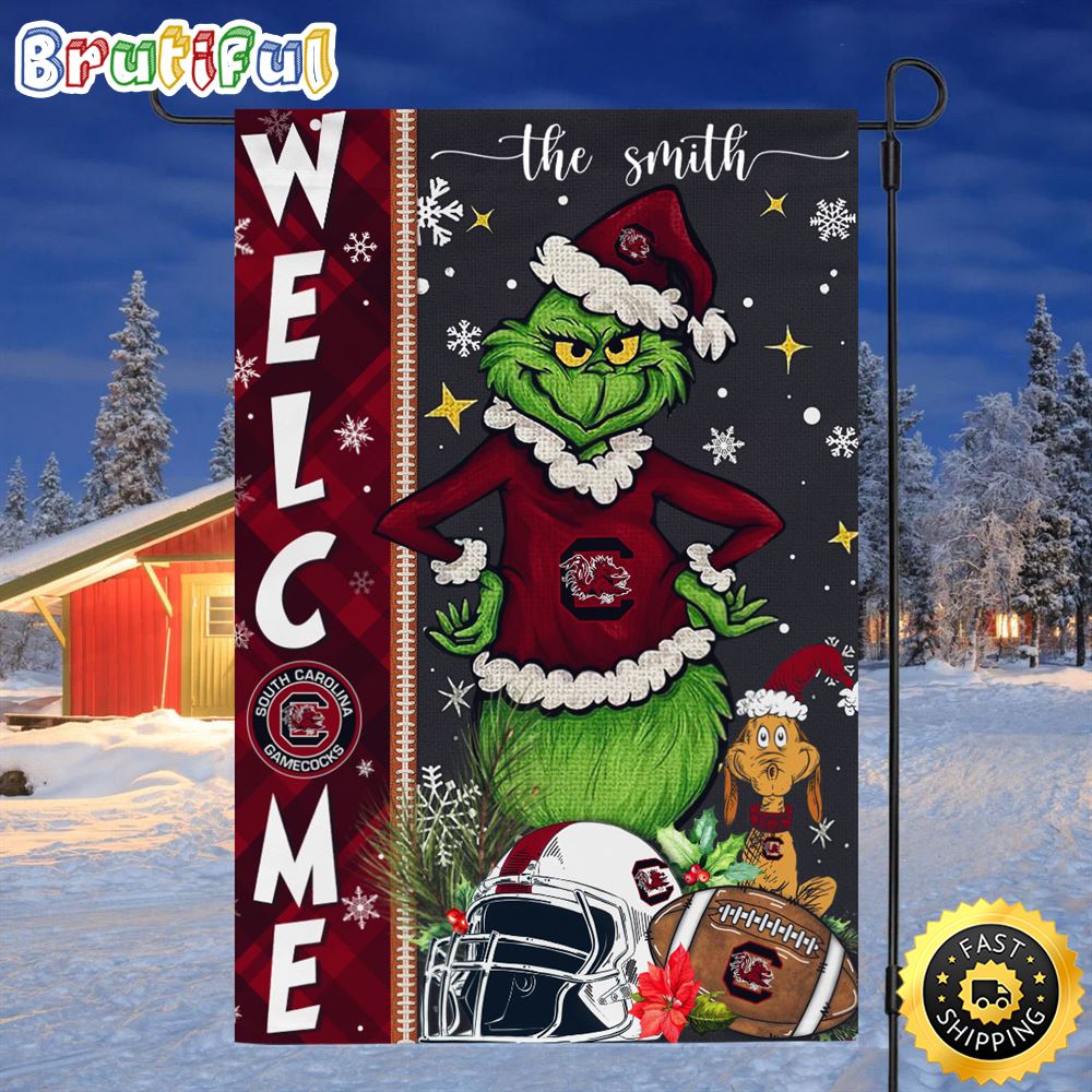 Customize NCAA South Carolina Gamecocks Garden Flag Grinch Football Christmas Welcome Garden Flag 1 wcmhwo.jpg