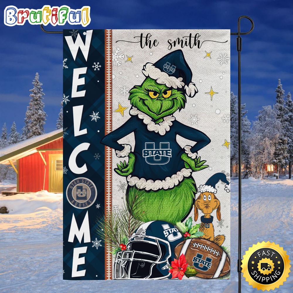 Customize NCAA Utah State Aggies Garden Flag Grinch Football Christmas Welcome Garden Flag 1 zsld7z.jpg