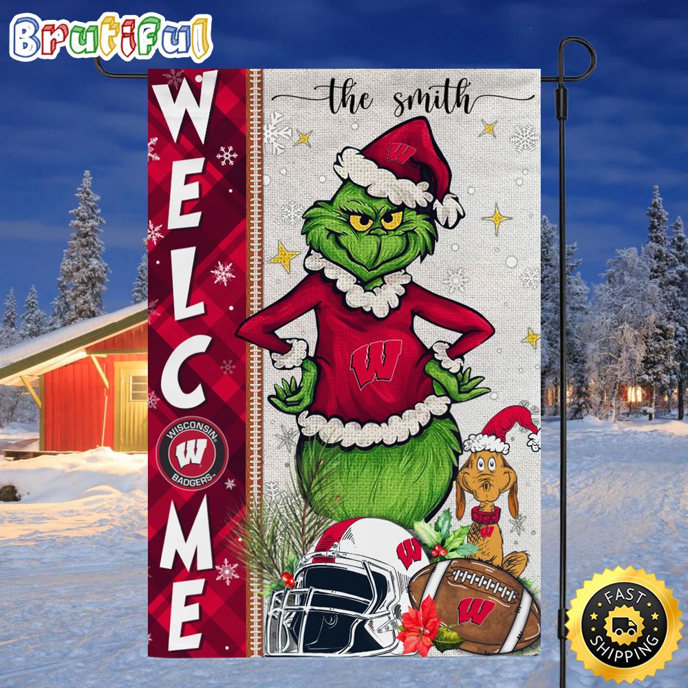 Customize NCAA Wisconsin Badgers Garden Flag Grinch Football Christmas Welcome Garden Flag 1 szdrof.jpg