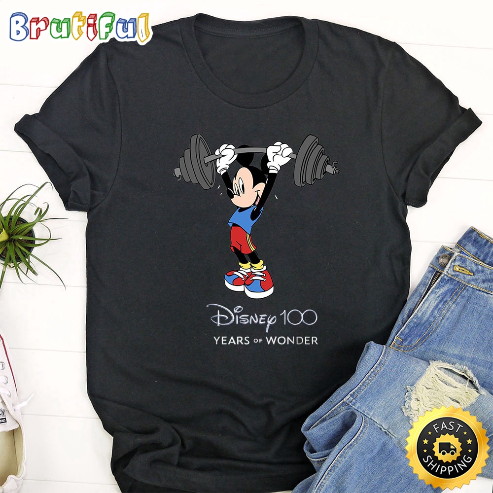 Disney Mickey Weight Lifting T Shirt Mickey Mouse 100 Year Anniversary Unisex Shirt jnfeec.jpg
