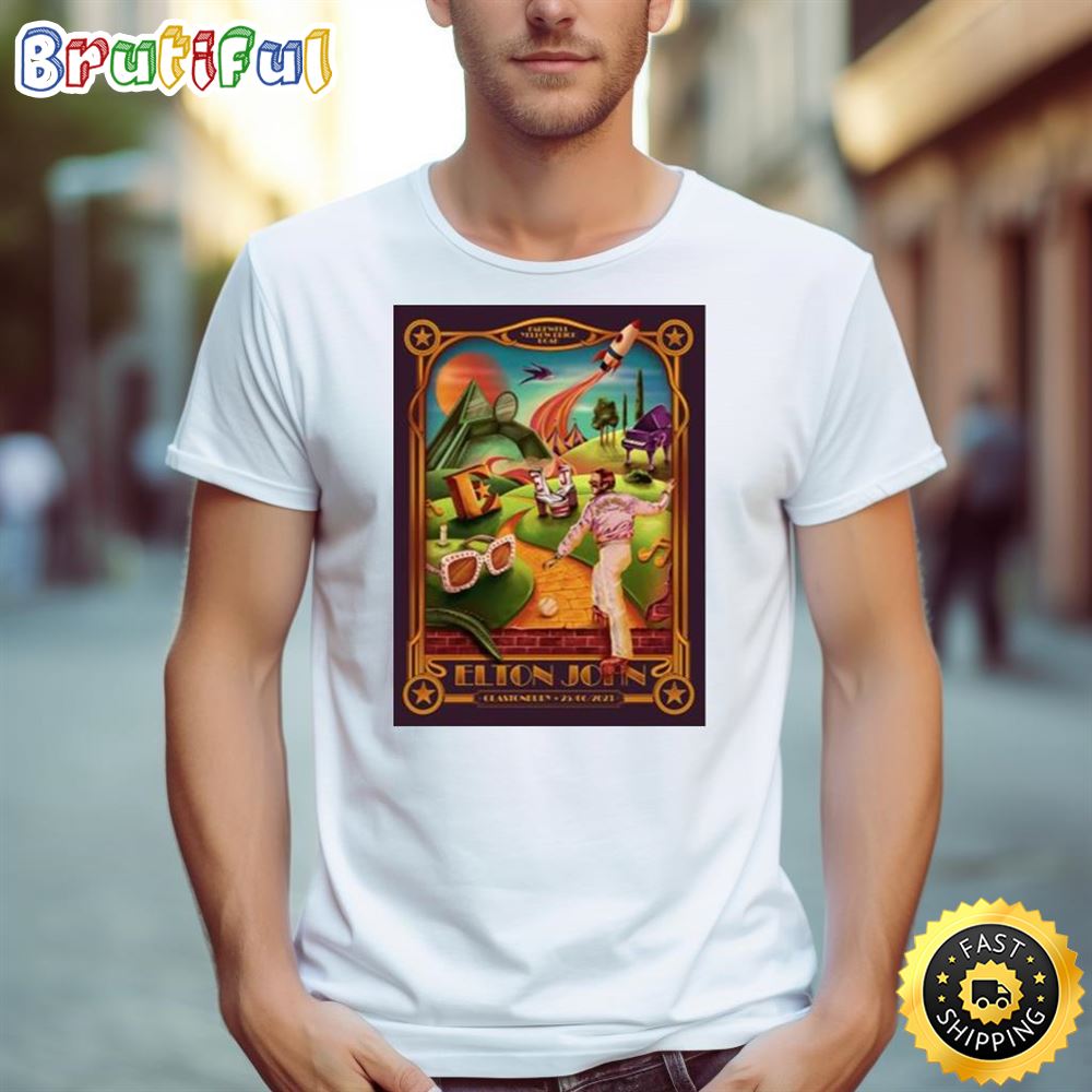 Glastonbury Lithograph Elton John Official 2023 Shirt rjfv2n