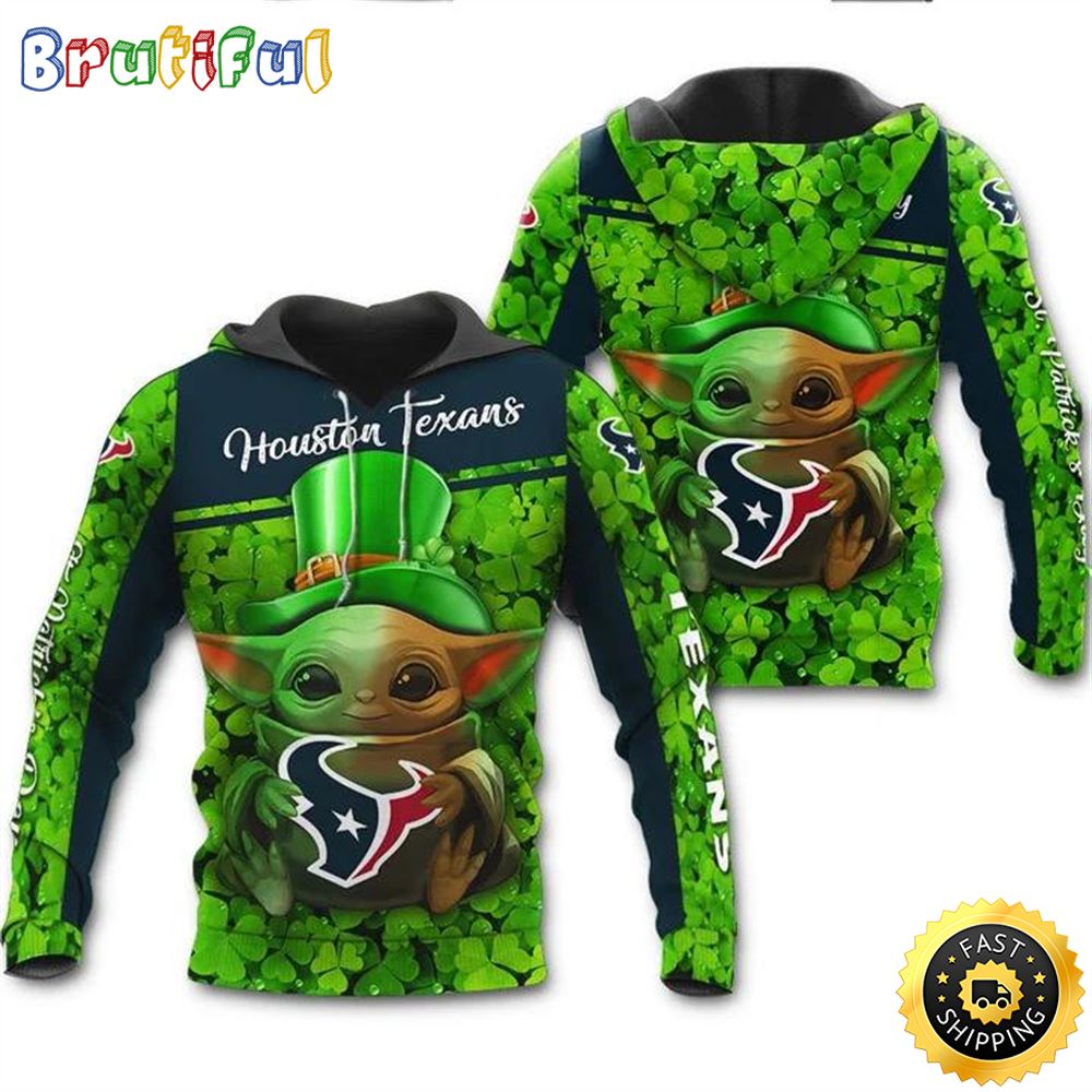 Houston Texans Baby Yoda St Patrick s Day 3d Hoodie All Over Printed zp5o0g