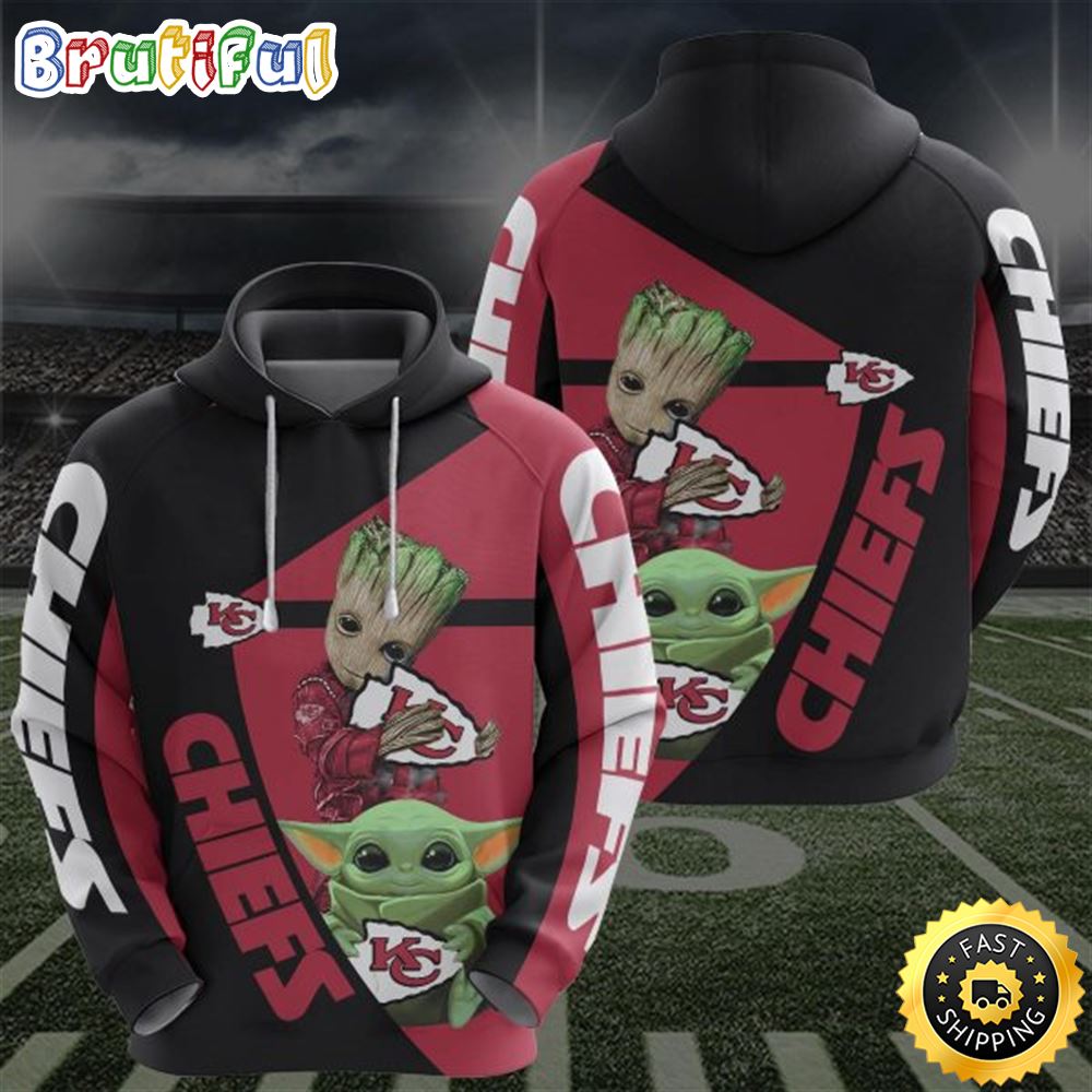 Kansas Chiefs Groot Baby Yoda 3d Printed Hoodie tvthr7
