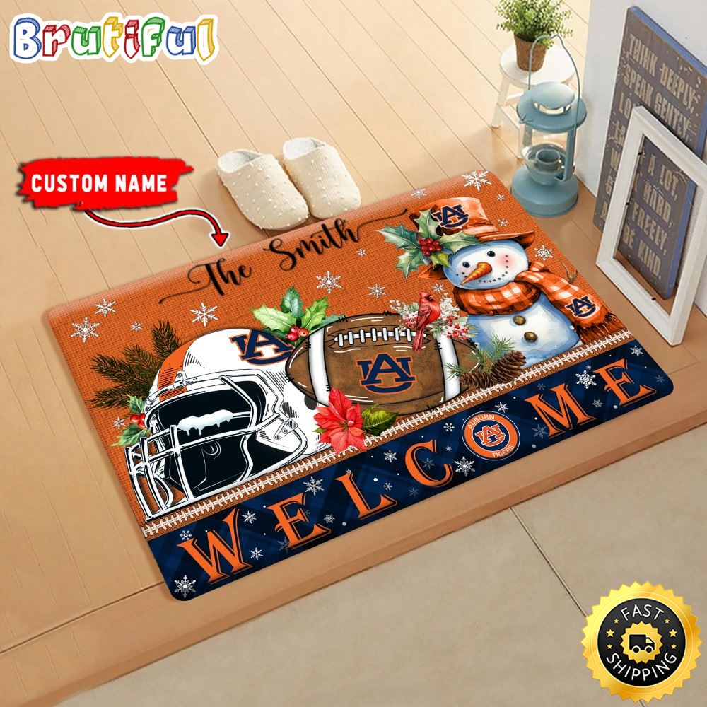NCAA Auburn Tigers Doormat Welcome Christmas Custom Name Football Doormat zh9xjg.jpg