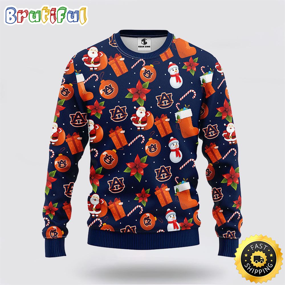 NCAA Auburn Tigers Ugly Sweater Christmas Santa Snowman Sweater yftypn.jpg