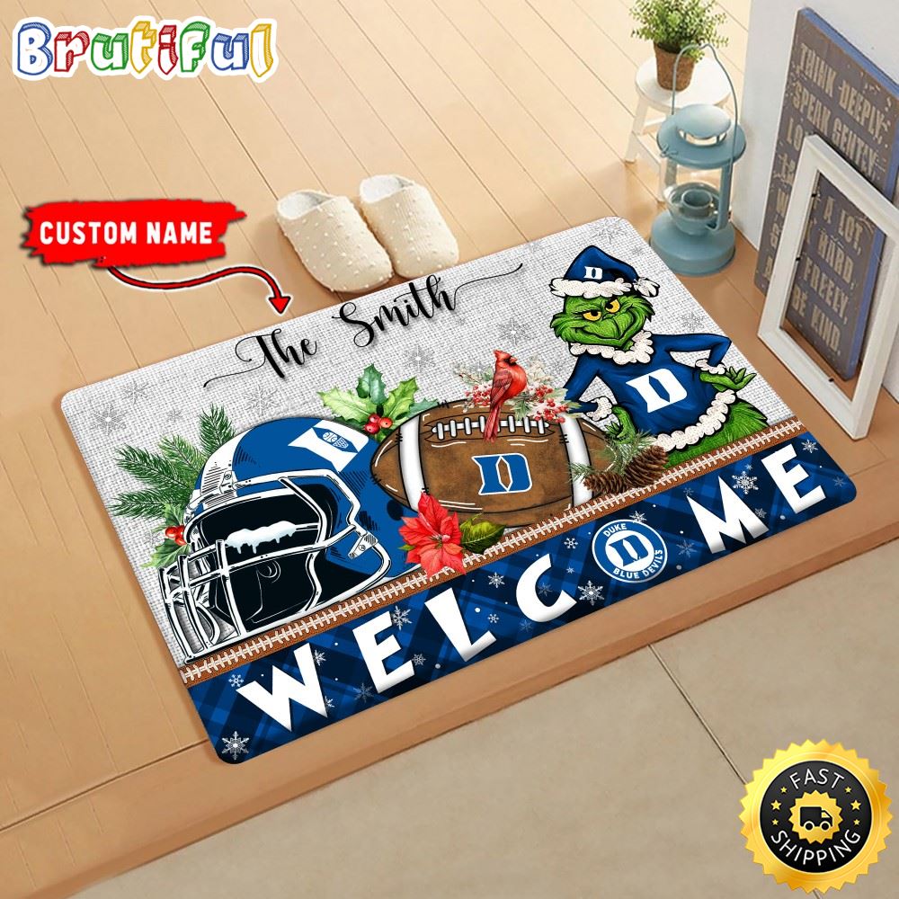 NCAA Duke Blue Devils Doormat Grinch Christmas Welcome Custom Name Football Doormat n1vjfe.jpg