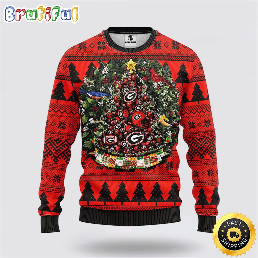 NCAA Georgia Bulldogs Ugly Sweater Tree Ball Ugly Christmas Sweater krxc7e.jpg