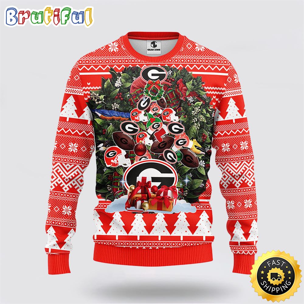 NCAA Georgia Bulldogs Ugly Sweater Tree Ugly Christmas Fleece Sweater vhri8o.jpg