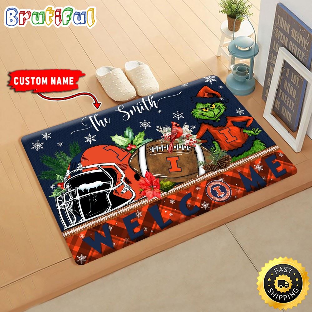 NCAA Illinois Fighting Illini Doormat Grinch Christmas Welcome Custom Name Football Doormat groye4.jpg