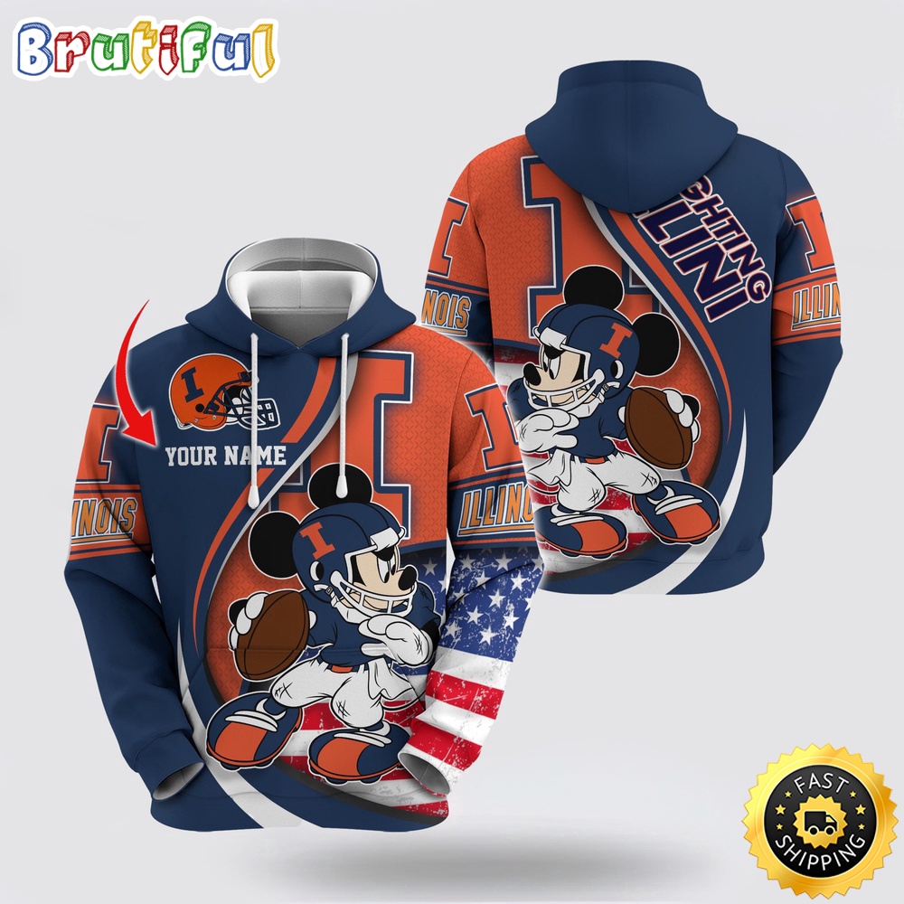 NCAA Illinois Fighting Illini Hoodie Mickey Mouse 100 Year Anniversary NCAA Illinois Fighting Illini Hoodie Mickey Mouse 100 Year Anniversary