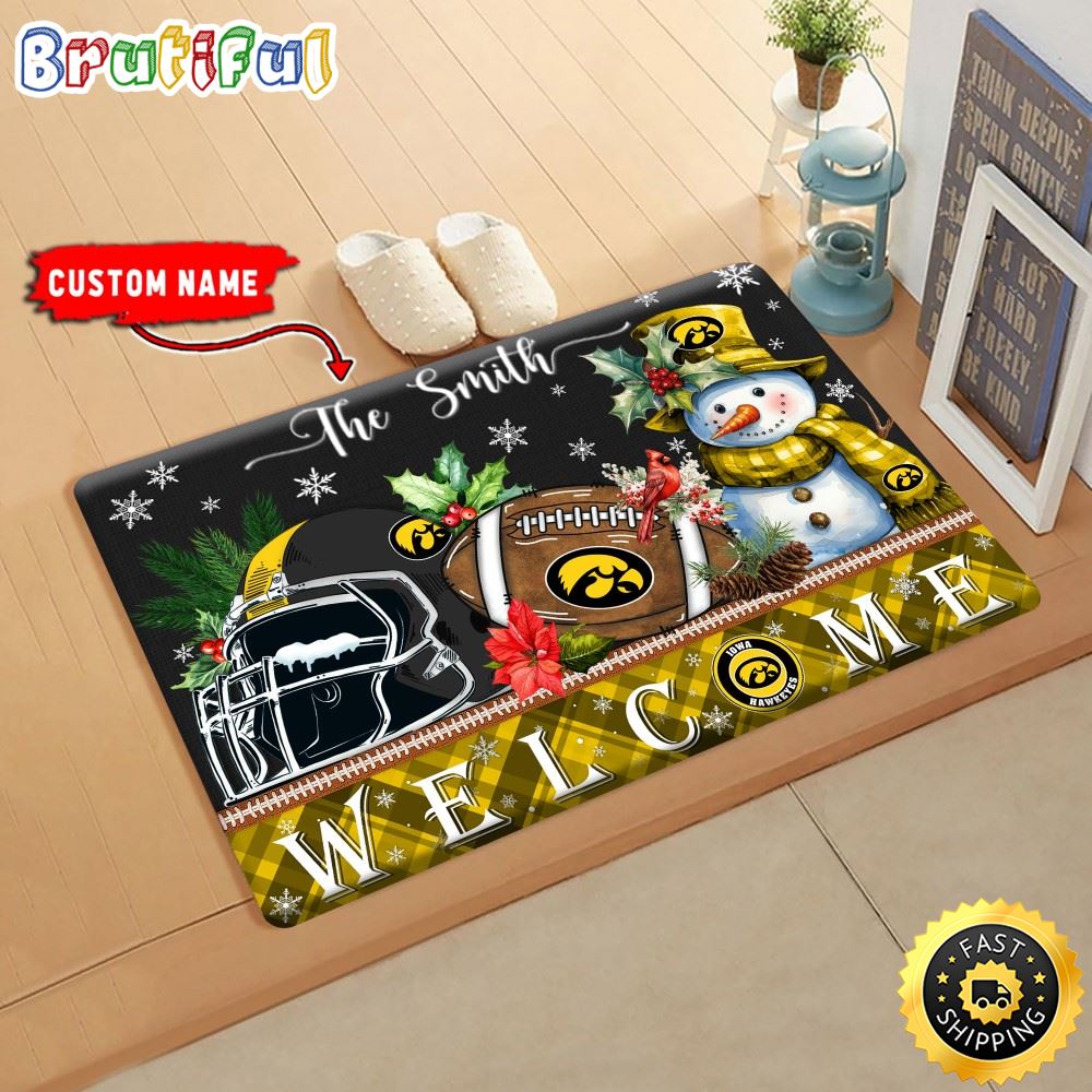 NCAA Iowa Hawkeyes Doormat Welcome Christmas Custom Name Football Doormat uc2y3u.jpg