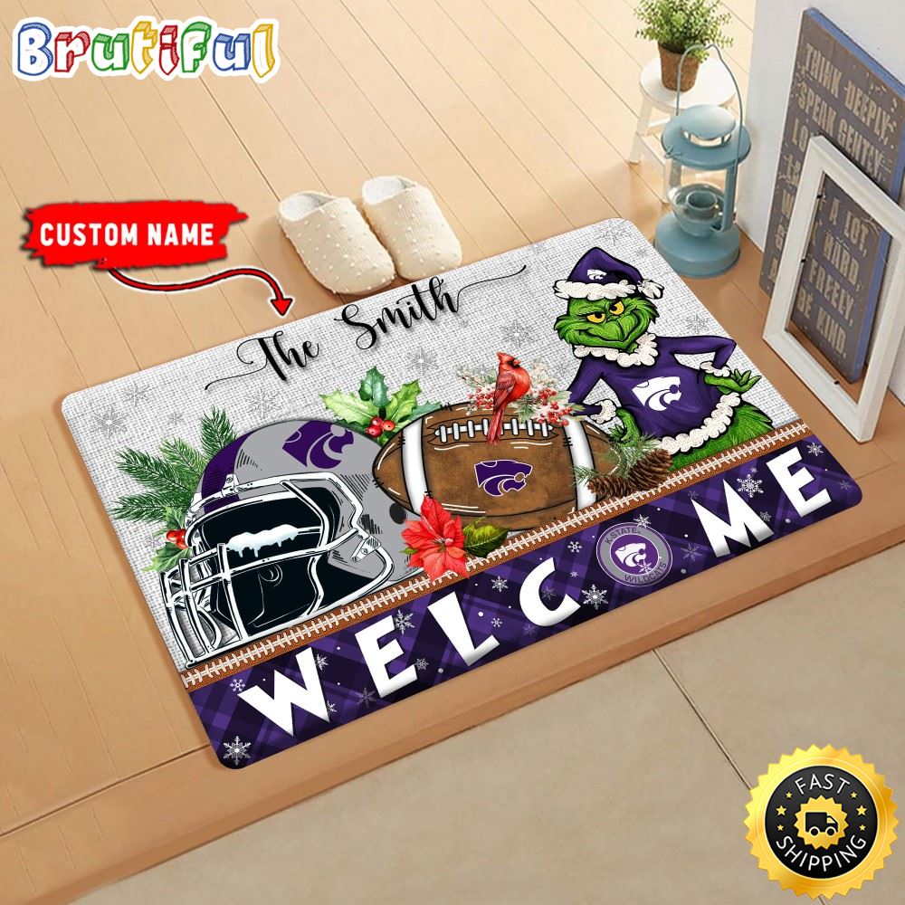 NCAA Kansas State Wildcats Doormat Grinch Christmas Welcome Custom Name Football Doormat naiv4g.jpg