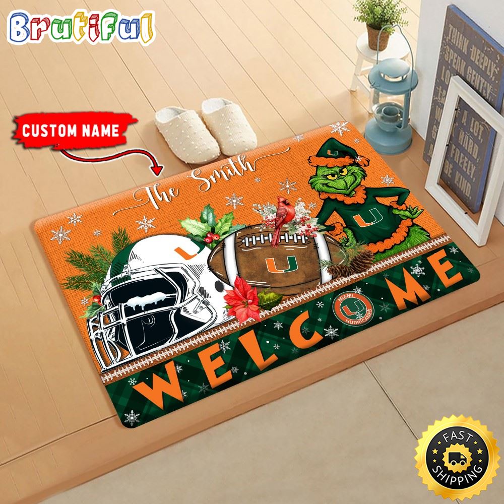 NCAA Miami Hurricanes Doormat Grinch Christmas Welcome Custom Name Football Doormat u860fg.jpg