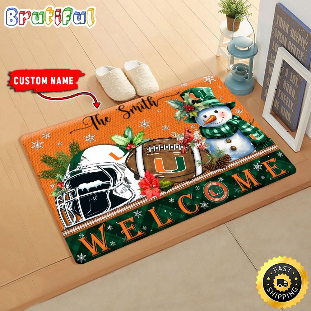 NCAA Miami Hurricanes Doormat Welcome Christmas Custom Name Football Doormat i99kpz.jpg