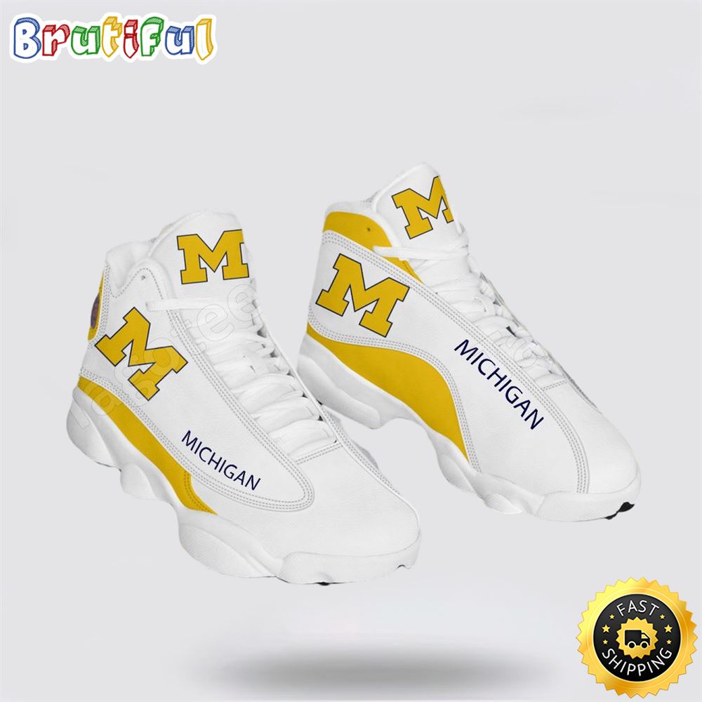 NCAA Michigan Air Jordan 13 All Over Print Logo Sneakers 1 zretgr.jpg