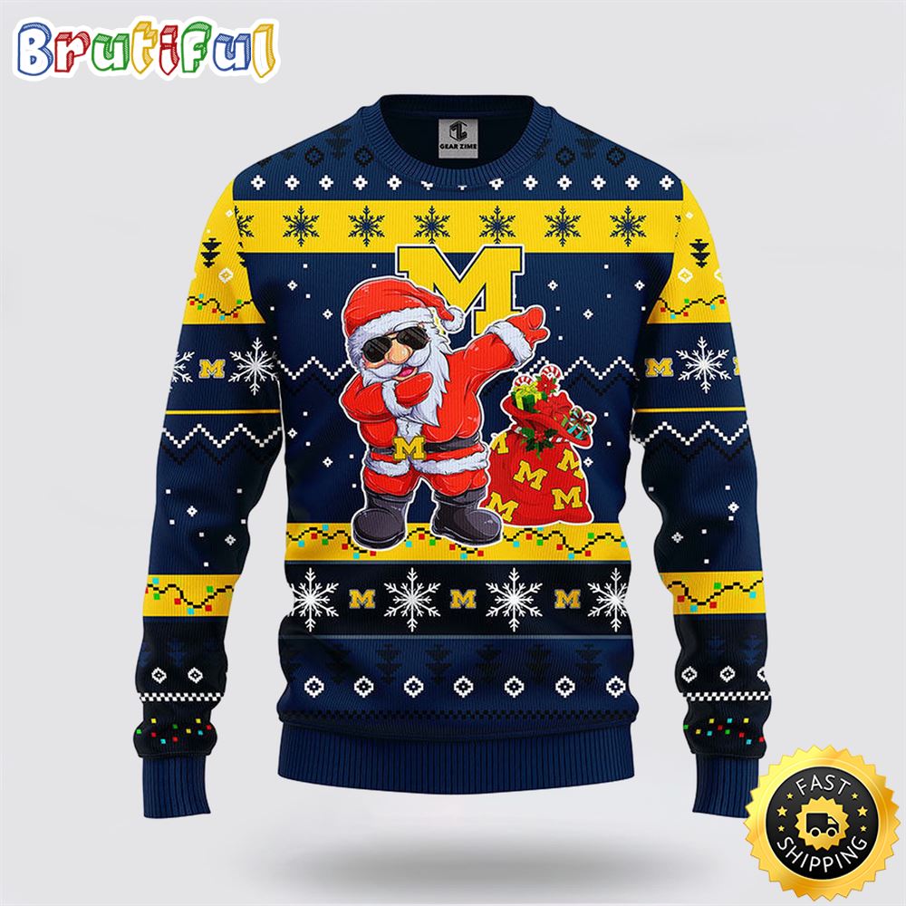NCAA Michigan Wolverines Dabbing Ugly Sweater Christmas Santa Snowman Sweater opvql5.jpg