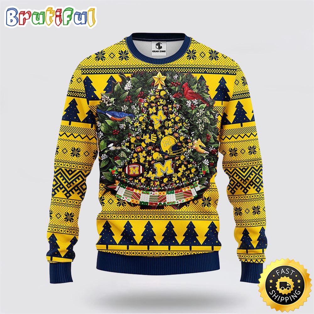 NCAA Michigan Wolverines Ugly Sweater Tree Ball Ugly Christmas Sweater eaknqb.jpg