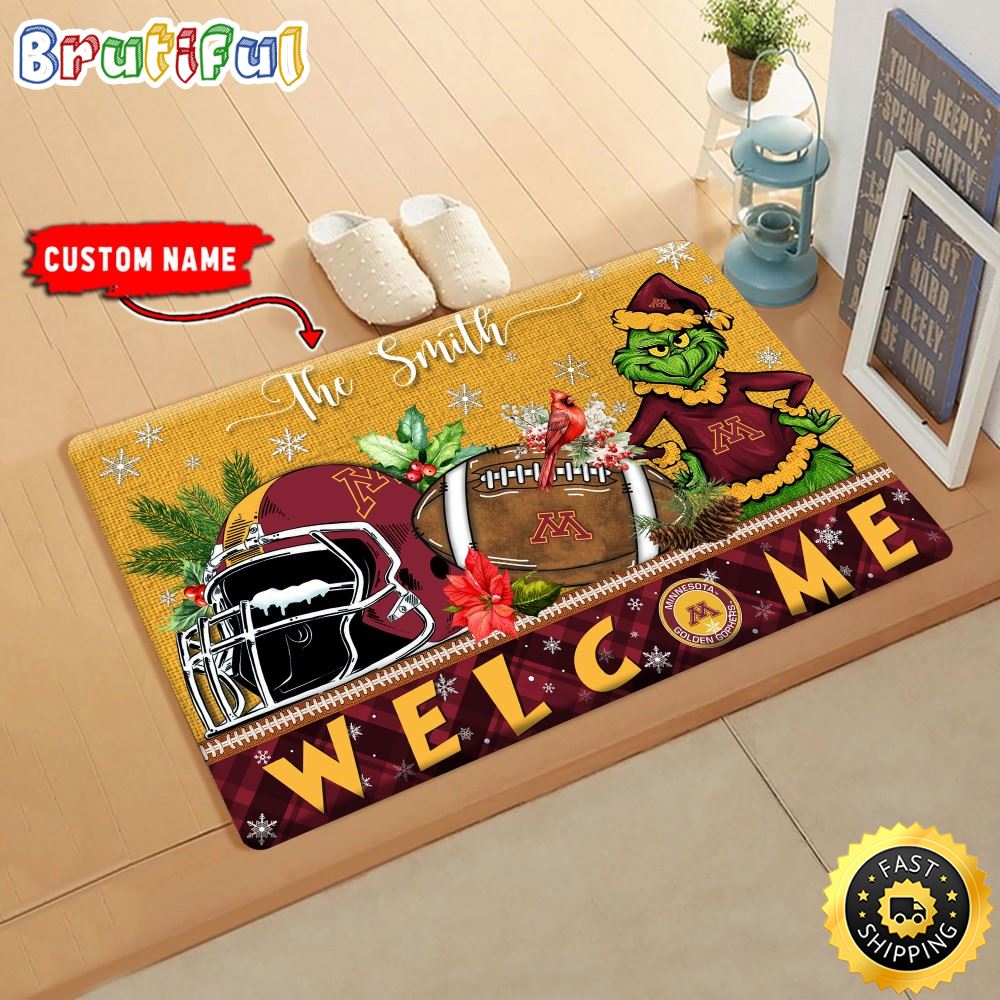 NCAA Minnesota Golden Gophers Doormat Grinch Christmas Welcome Custom Name Football Doormat grdzpk.jpg