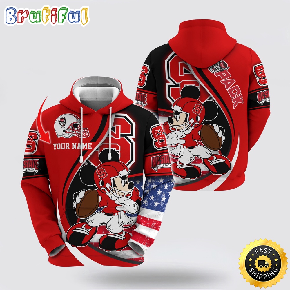 NCAA NC State Wolfpack Hoodie Mickey Mouse 100 Year Anniversary NCAA NC State Wolfpack Hoodie Mickey Mouse 100 Year Anniversary