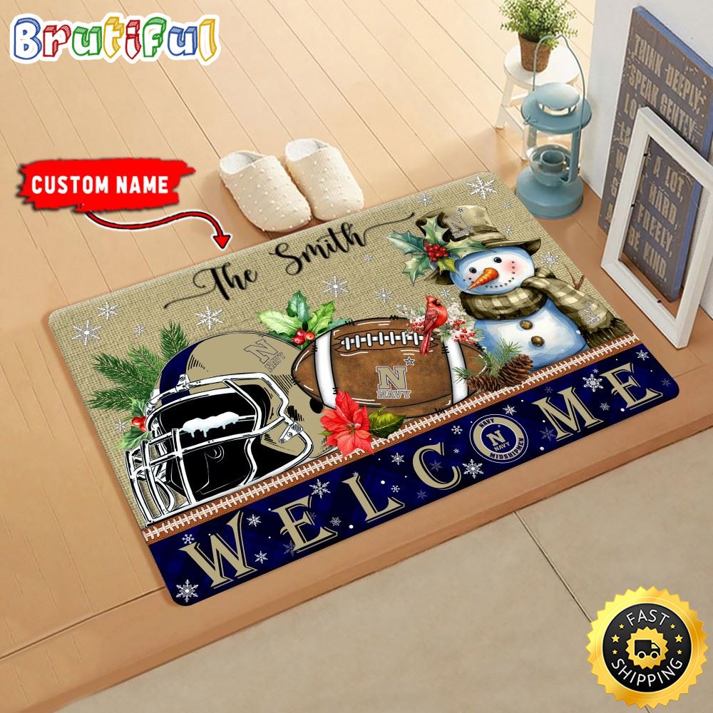 NCAA Navy Midshipmen Doormat Welcome Christmas Custom Name Football Doormat oya1jw.jpg