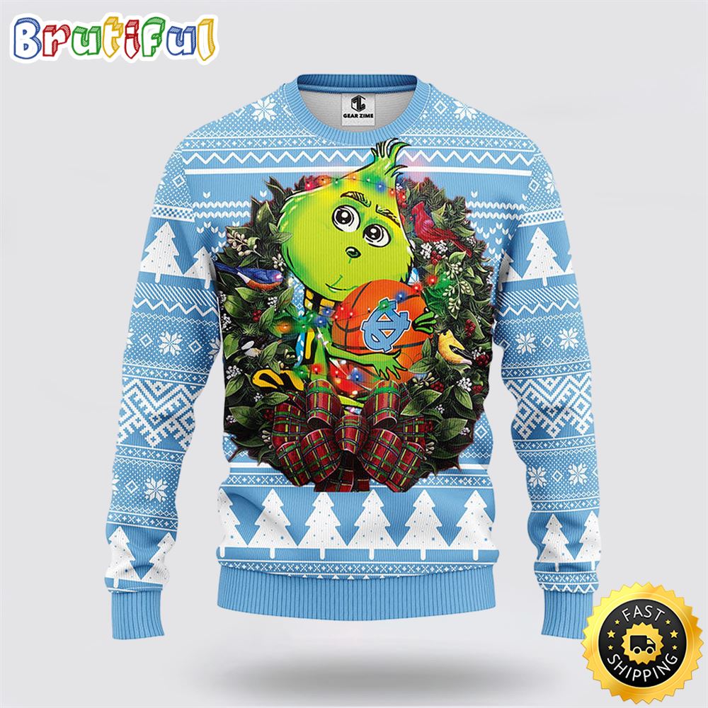 NCAA North Carolina Tar Heels Ugly Sweater Grinch Hug Ugly Christmas Sweater ixylis.jpg