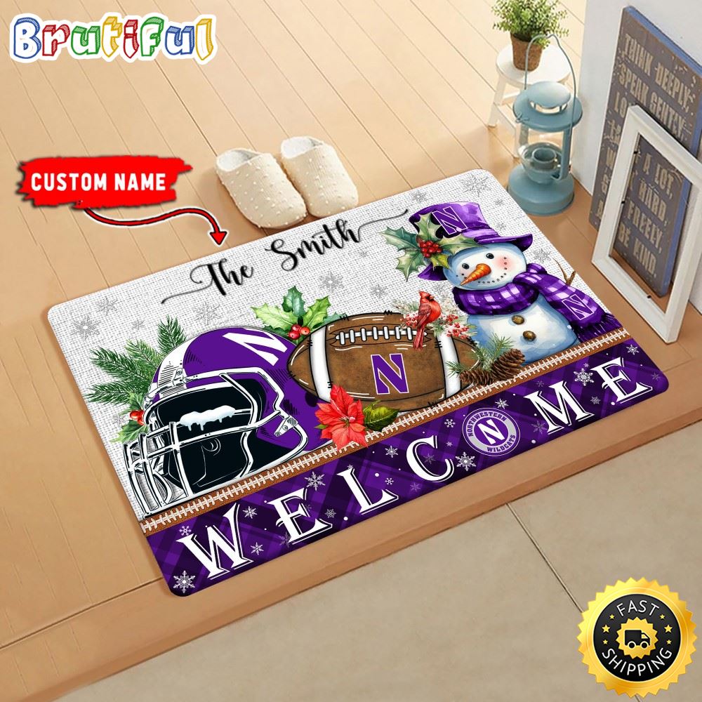 NCAA Northwestern Wildcats Doormat Welcome Christmas Custom Name Football Doormat xwx0rv.jpg