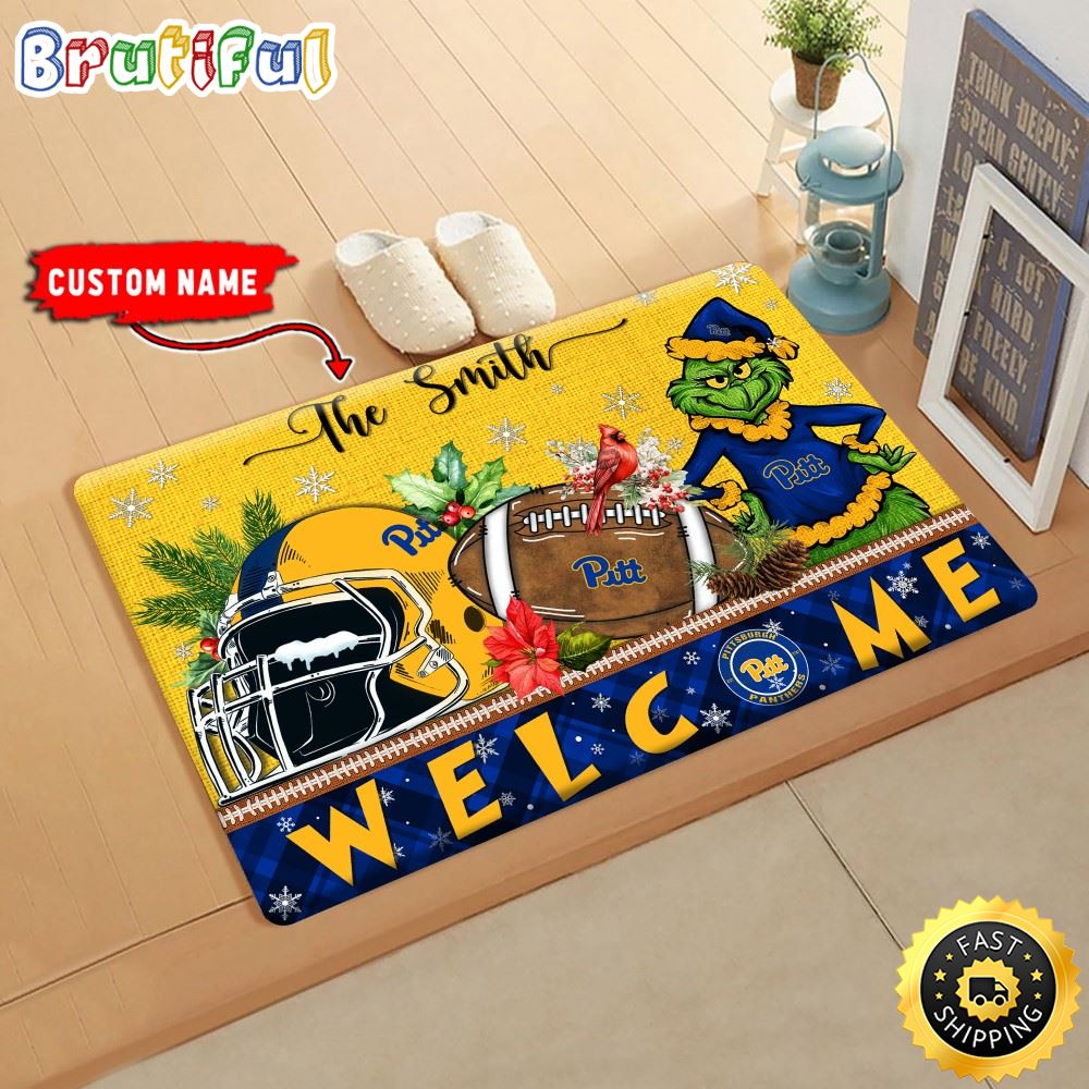 NCAA Pittsburgh Panthers Doormat Grinch Christmas Welcome Custom Name Football Doormat lcqpjc.jpg