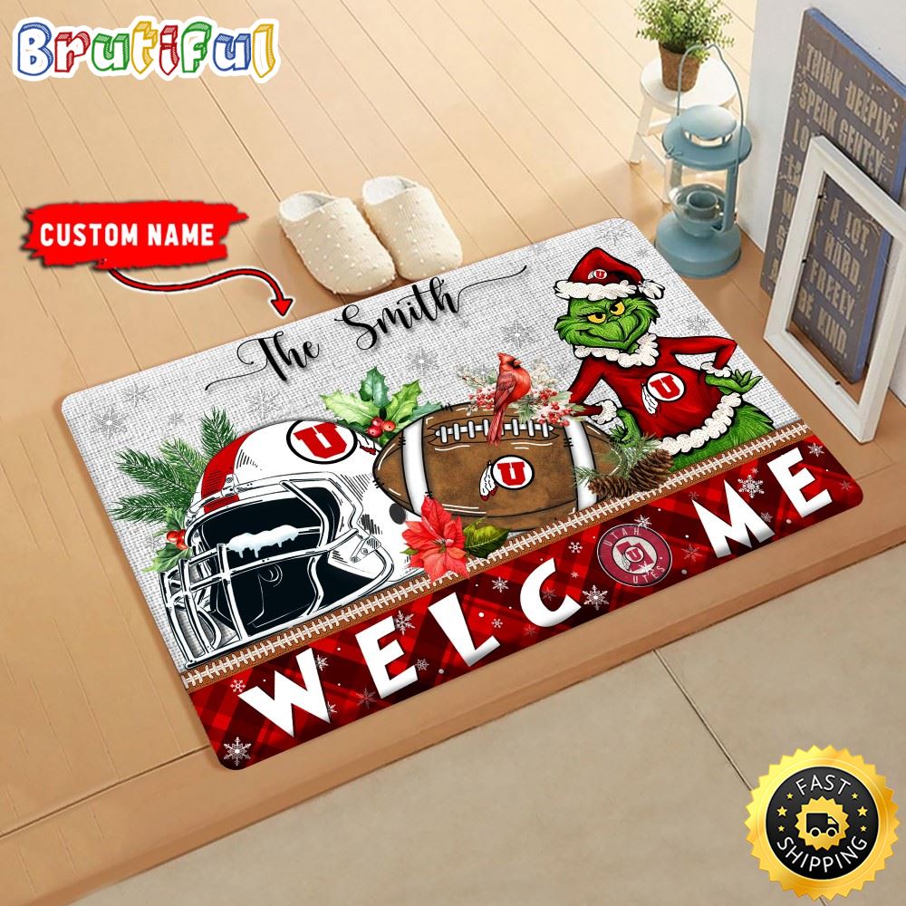 NCAA Utah Utes Doormat Grinch Christmas Welcome Custom Name Football Doormat jof1o1.jpg