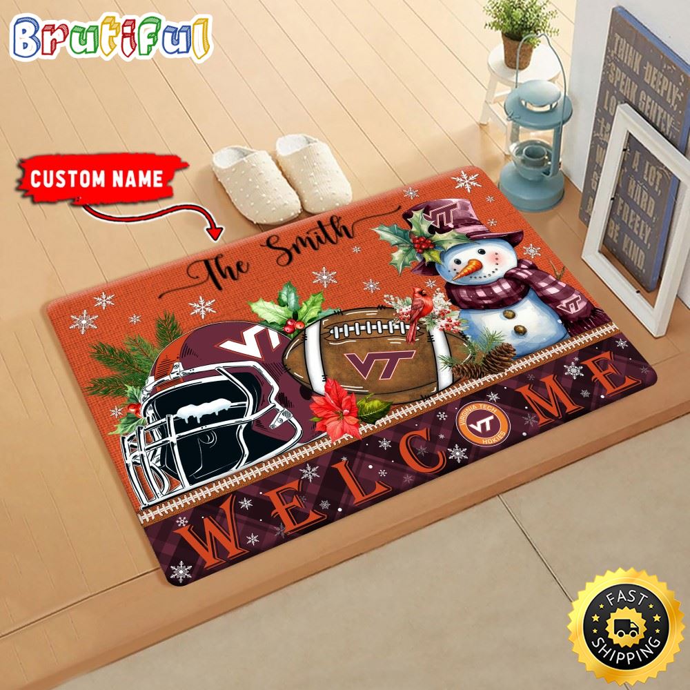 NCAA Virginia Tech Hokies Doormat Welcome Christmas Custom Name Football Doormat tme16h.jpg