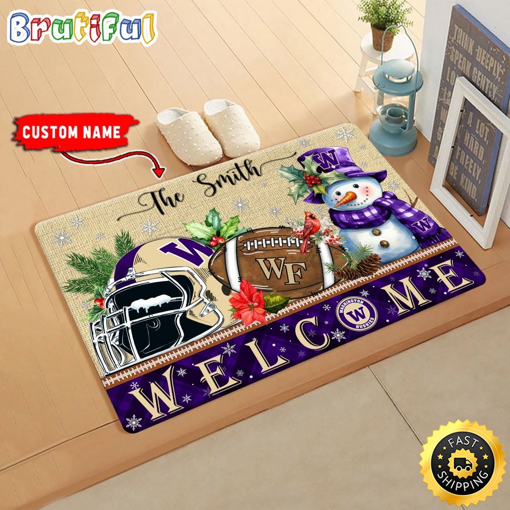 NCAA Washington Huskies Doormat Welcome Christmas Custom Name Football Doormat mvf0q6.jpg