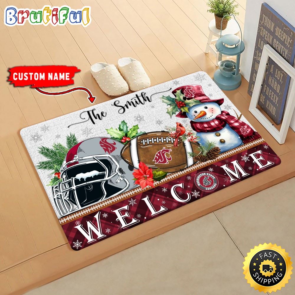 NCAA Washington State Cougars Doormat Welcome Christmas Custom Name Football Doormat q0nanc.jpg