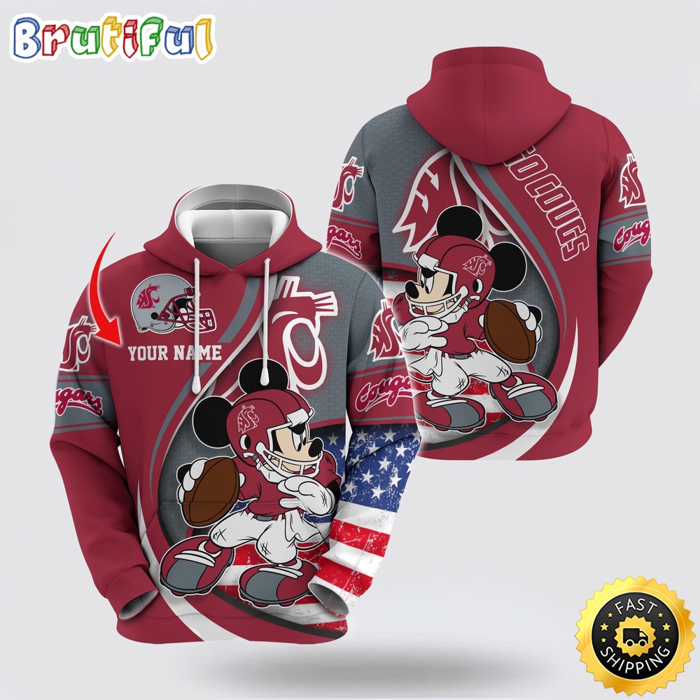 NCAA Washington State Cougars Hoodie Mickey Mouse 100 Year Anniversary NCAA Washington State Cougars Hoodie Mickey Mouse 100 Year Anniversary