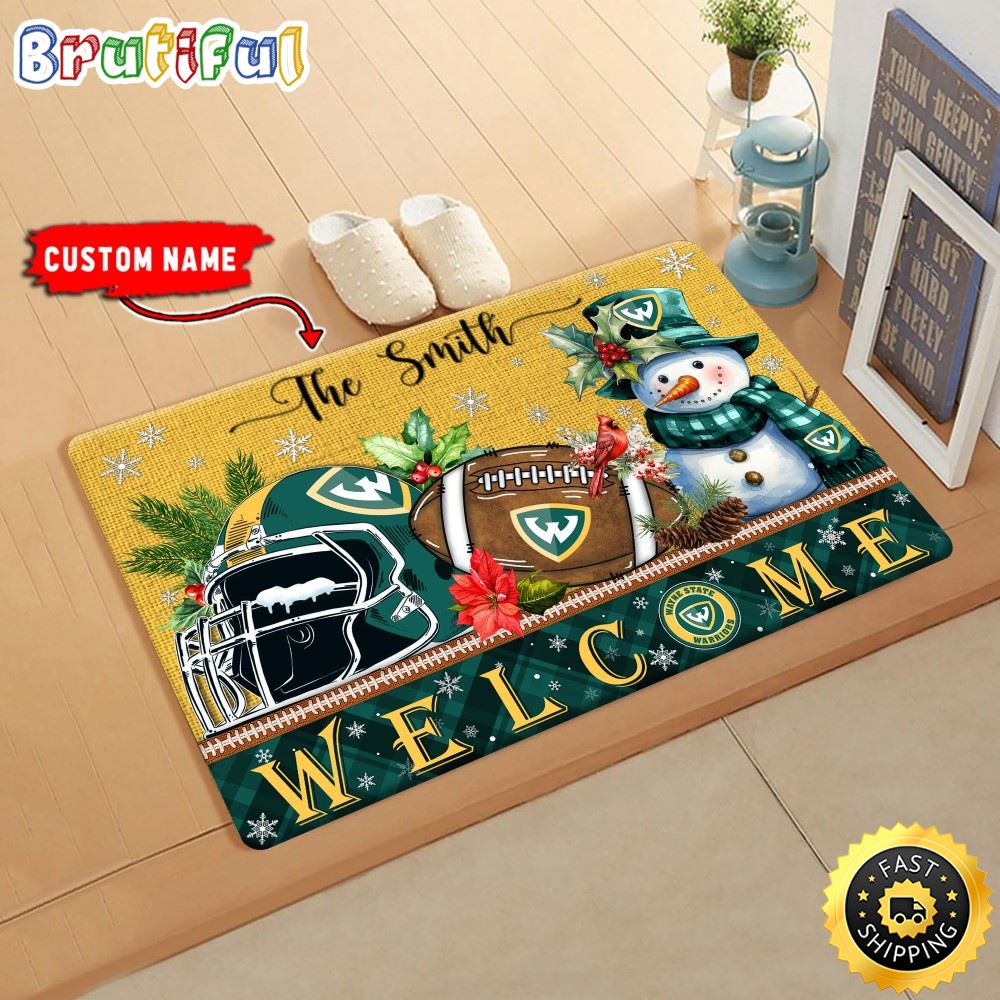 NCAA Wayne State Warriors Doormat Welcome Christmas Custom Name Football Doormat bydmnx.jpg