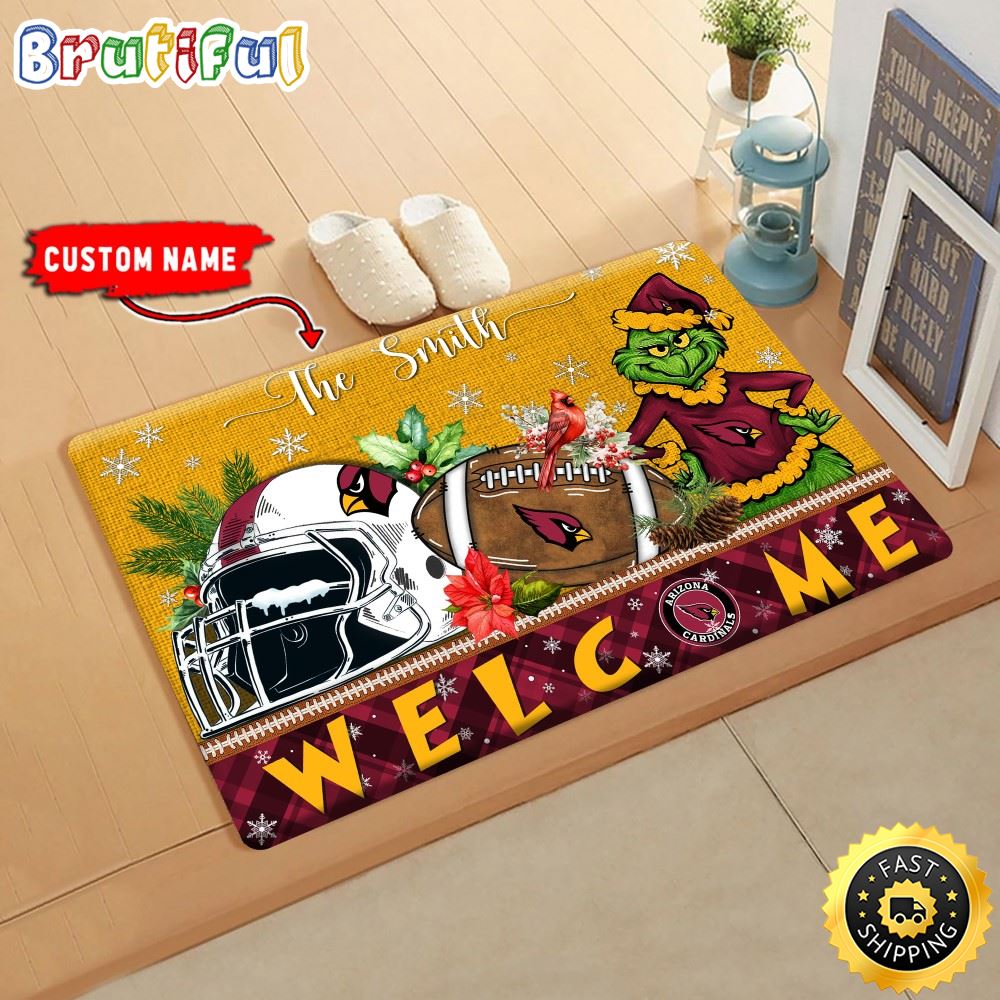 NFL Arizona Cardinals Doormat Grinch Christmas Welcome Custom Name Football Doormat wsbm5r.jpg