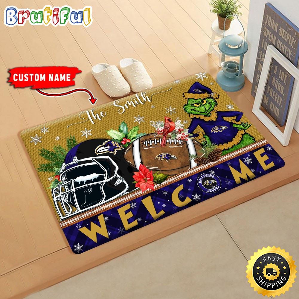 NFL Baltimore Ravens Doormat Grinch Christmas Welcome Custom Name Football Doormat lwxxlp.jpg