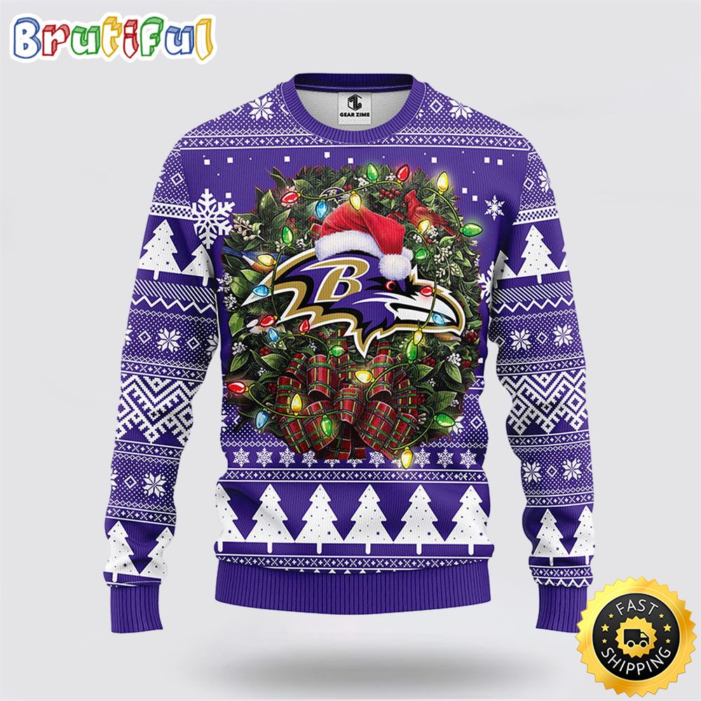 NFL Baltimore Ravens Ugly Sweater Christmas Wreath Sweater For Fan Football oxfuli.jpg