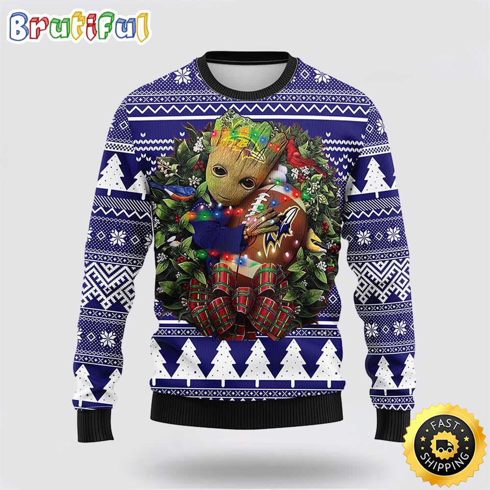 NFL Baltimore Ravens Ugly Sweater Groot Christmas Sweater eeaoro.jpg